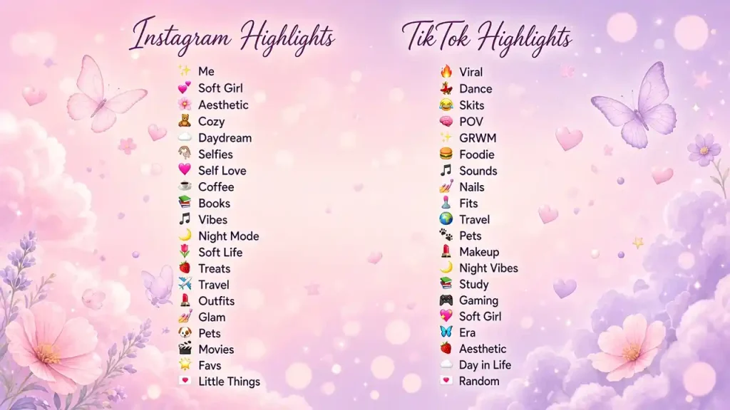 cute highlight names for instagram and tiktok